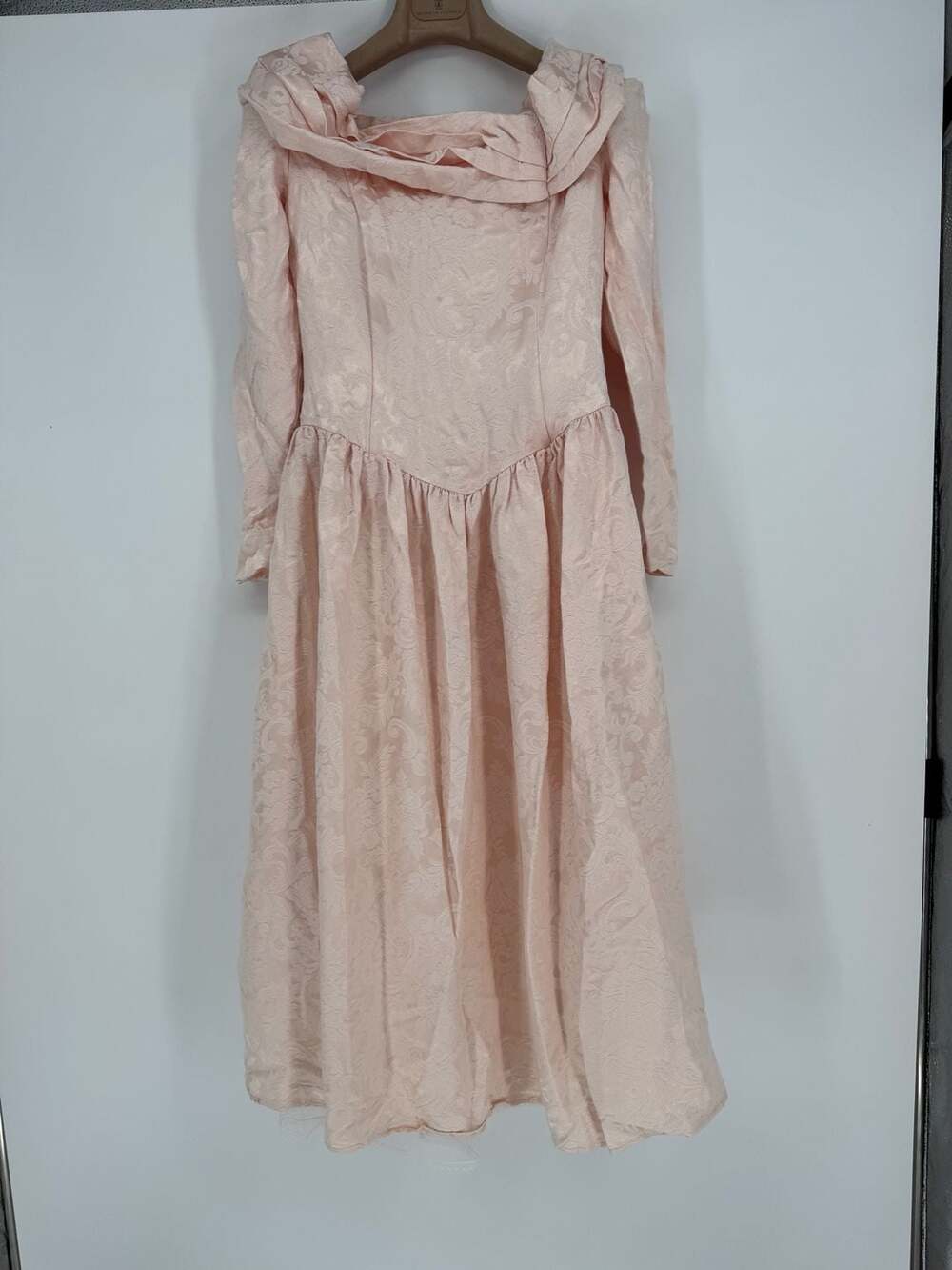 Vintage Jessica McClintock Bridal Pink Floral Brocade Long Sleeve Dress Size 10